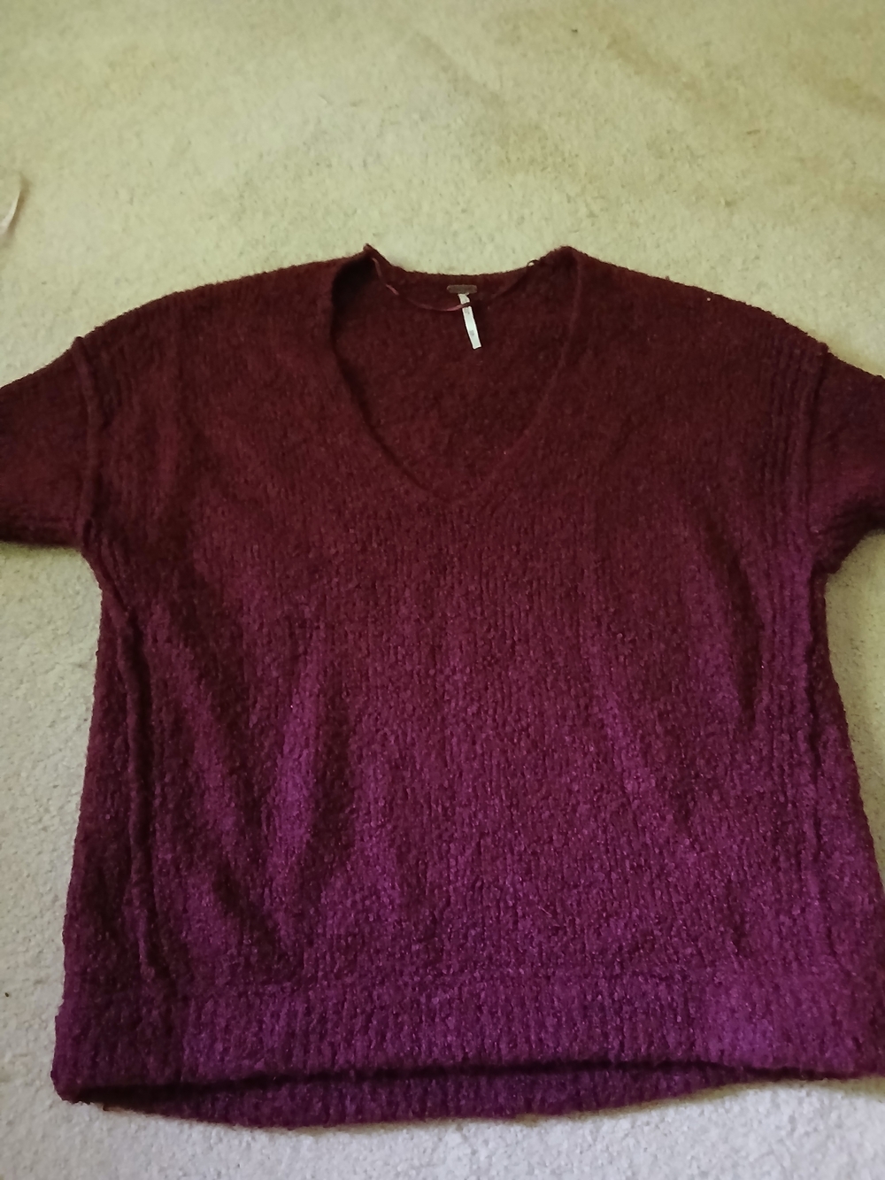 Free People Deep Burgundy V-Neck Buckle Sweater ,oversised Xs